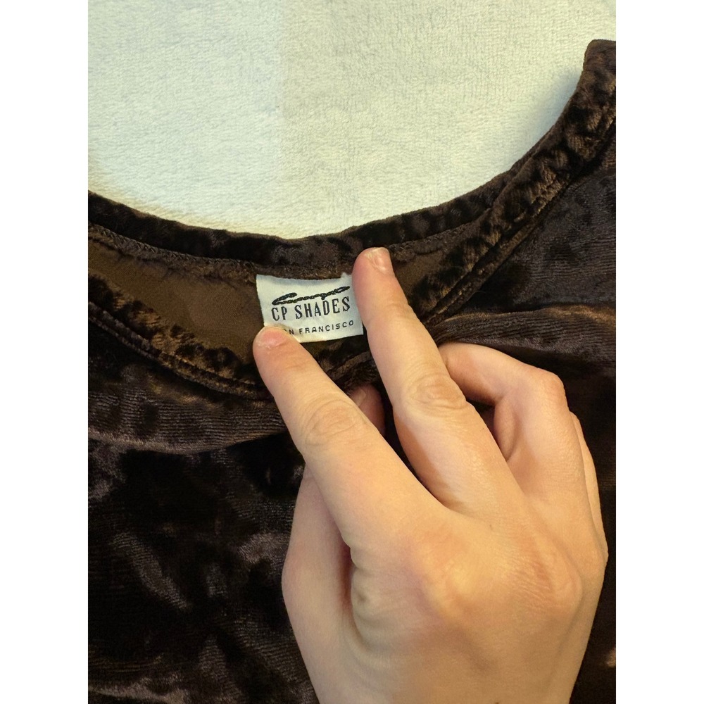 CP Shades Brown Crushed Velvet Long Sleeve Top Small Hand Dyed Rayon Pullover - Picture 3 of 5